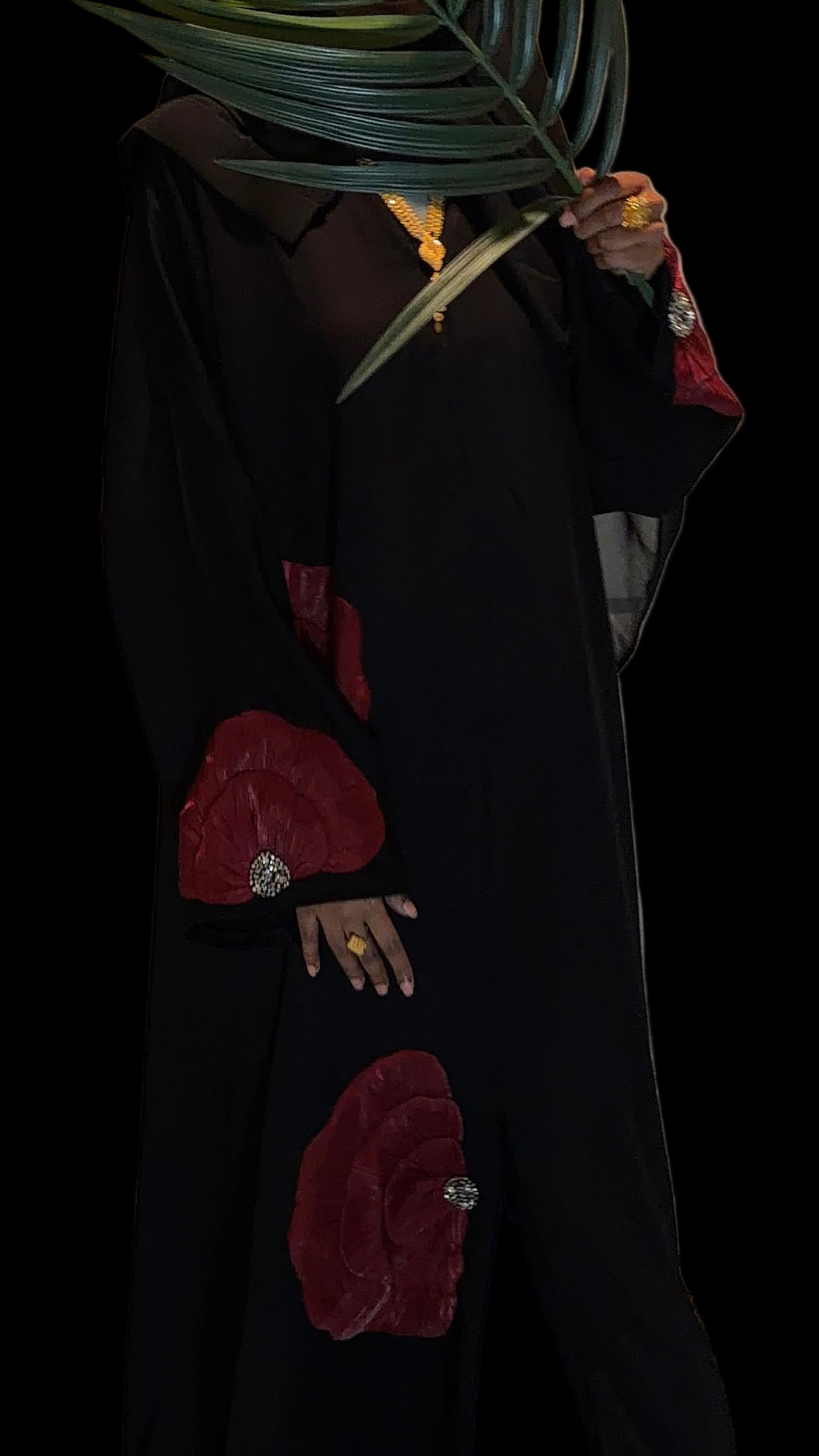 Habib Abaya: Red Flower Embroidered