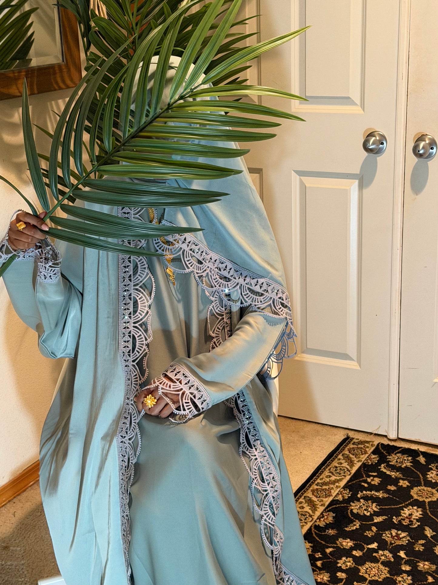 Saphrina Lace Abaya: Mint Blue