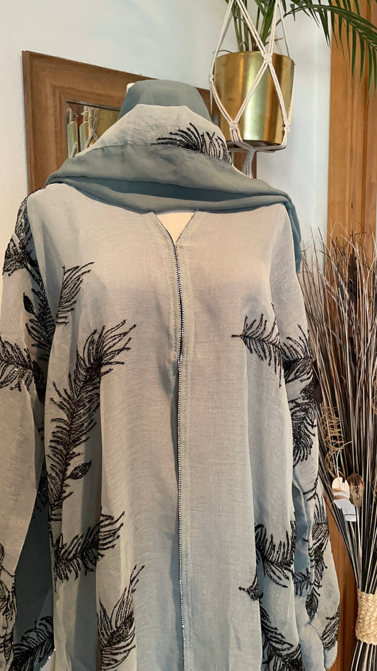 Hawa Mint - Luxury Glimmer Embellished Abaya