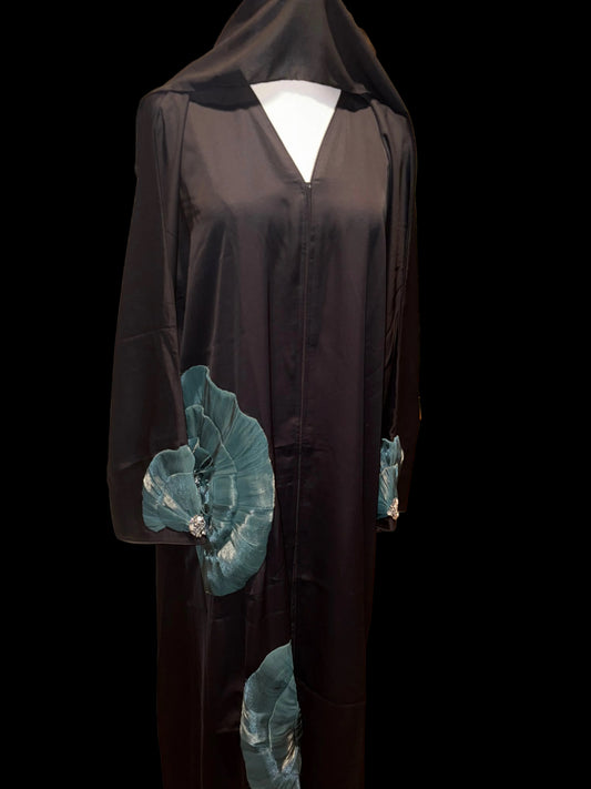 Habib Abaya: Blue Flower Embroidered