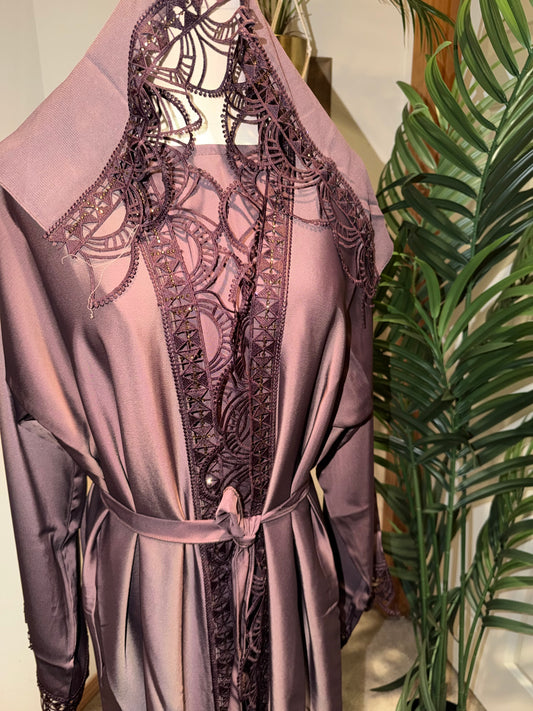 Saphrina Lace Abaya: Mauve