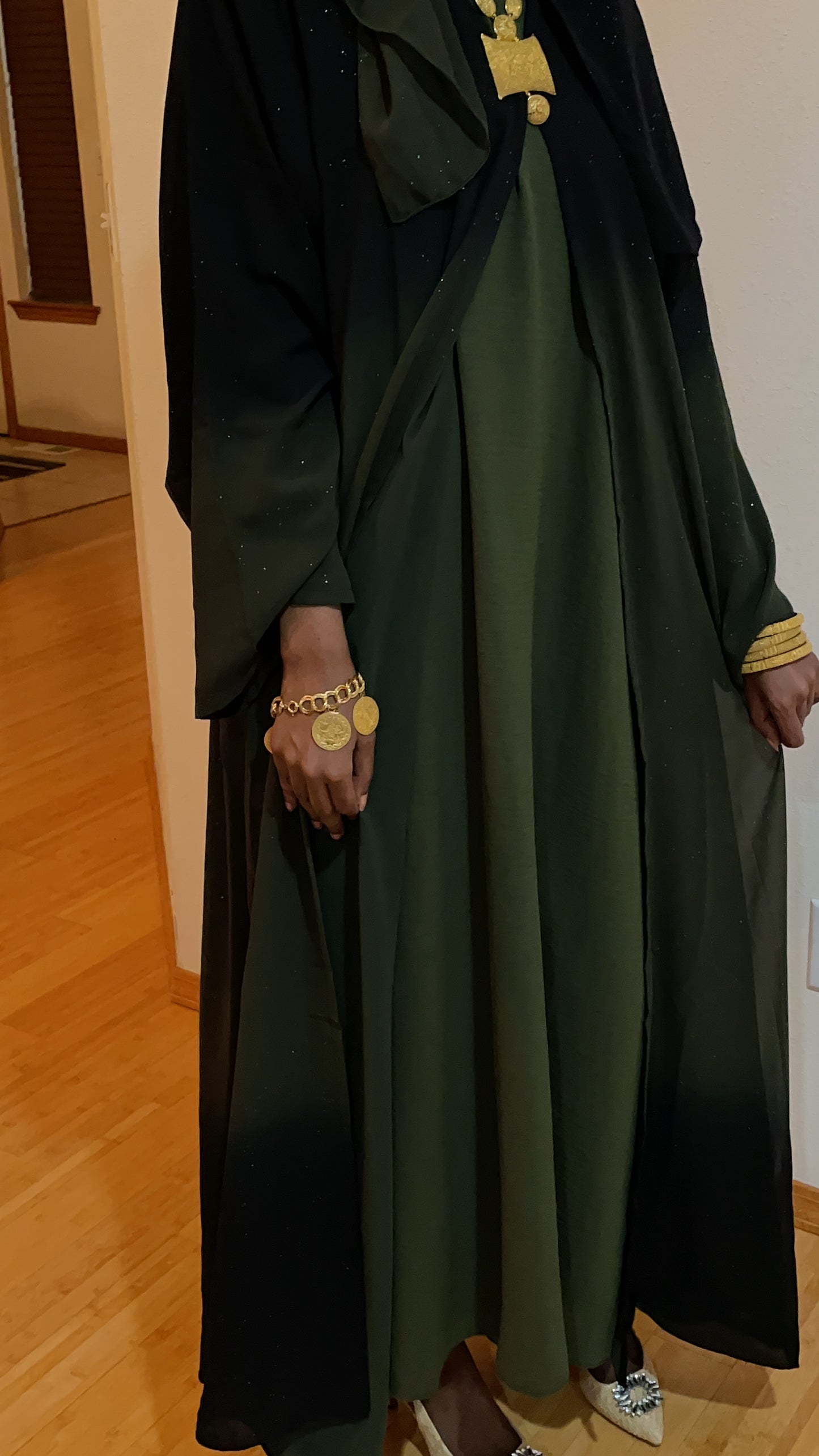 GREEN- OMBRE GLITTER ABAYA