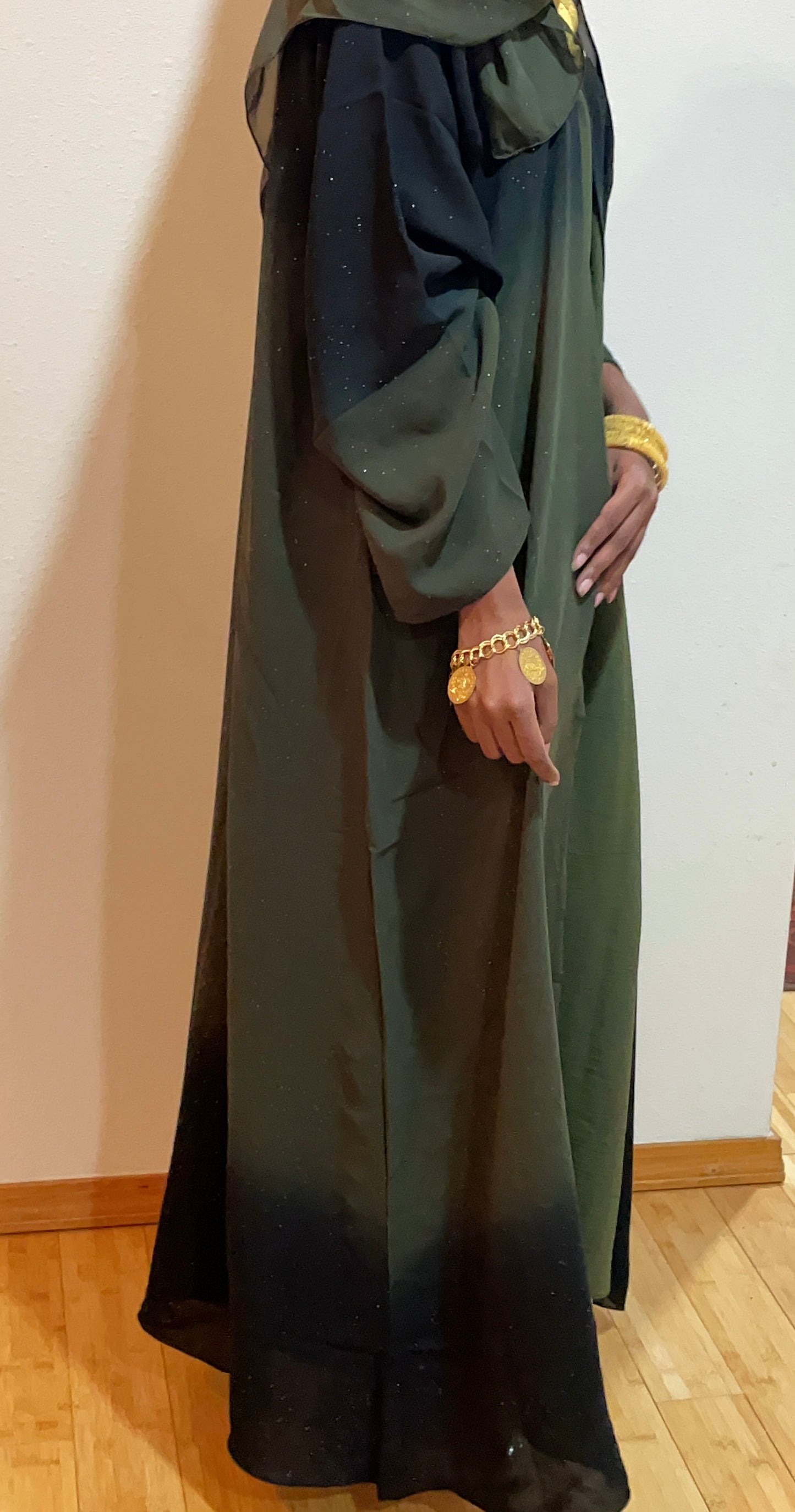 GREEN- OMBRE GLITTER ABAYA