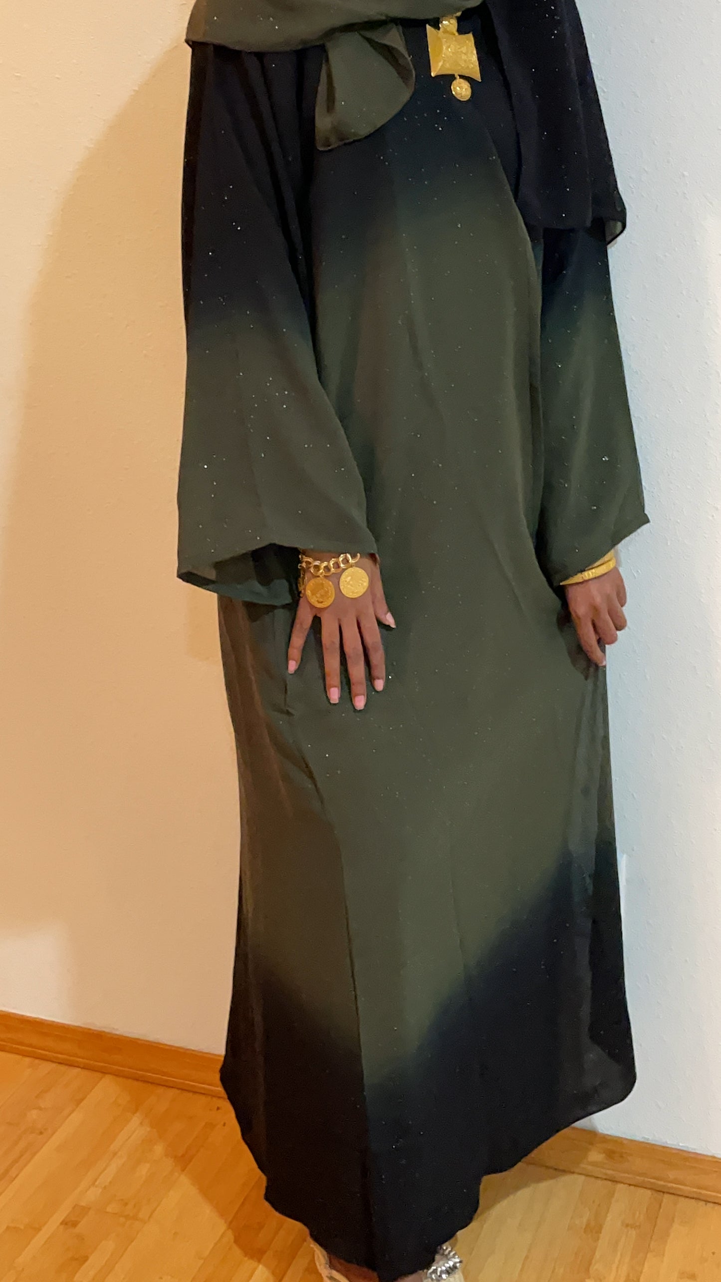 GREEN- OMBRE GLITTER ABAYA