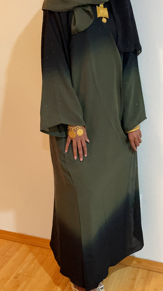 GREEN- OMBRE GLITTER ABAYA