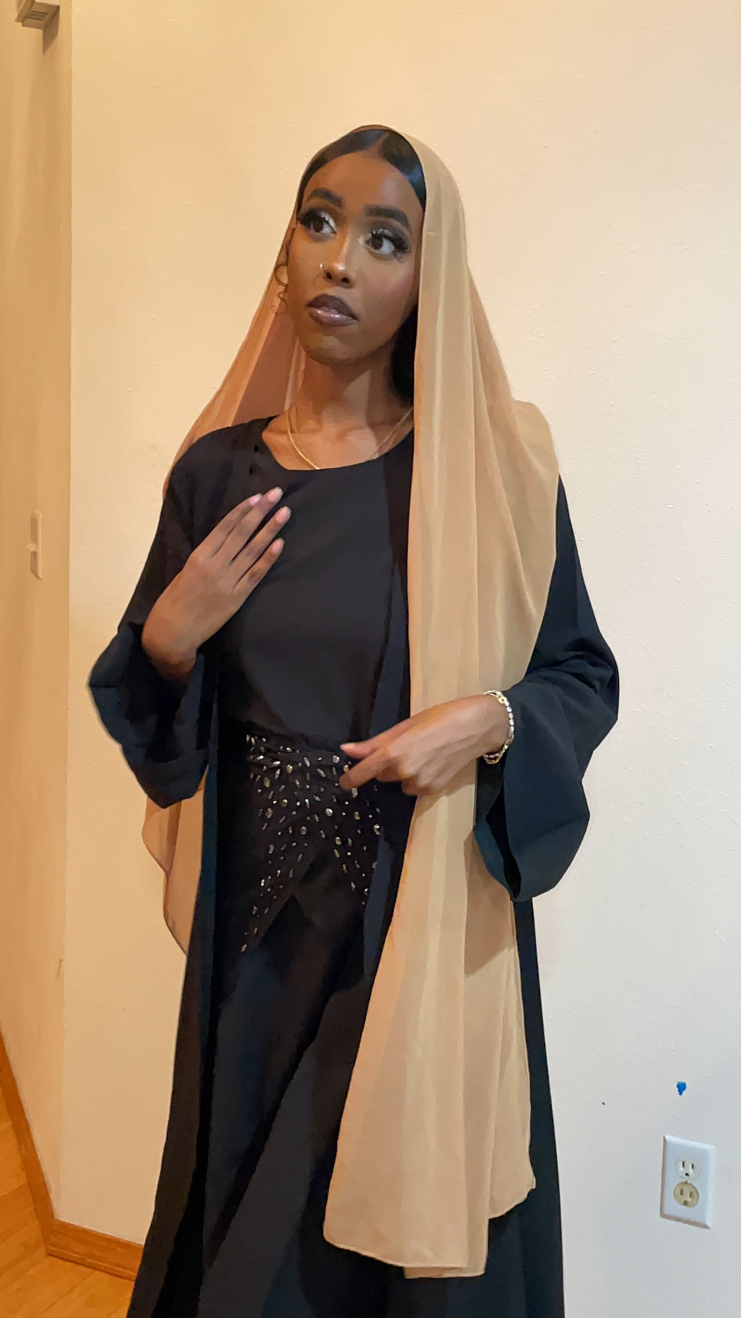 INAYAH WAIST WRAP ABAYA- BLACK