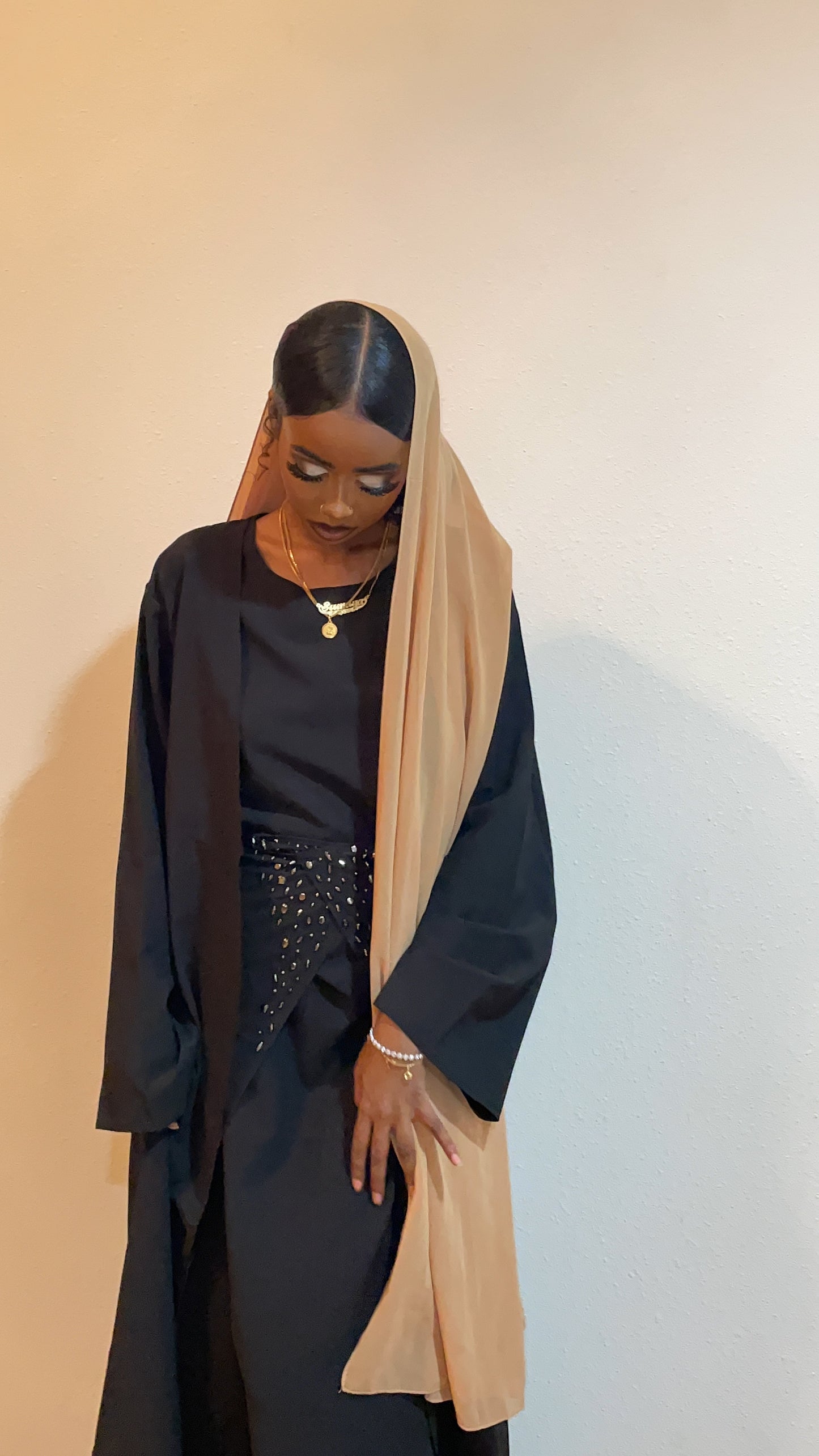 INAYAH WAIST WRAP ABAYA- BLACK