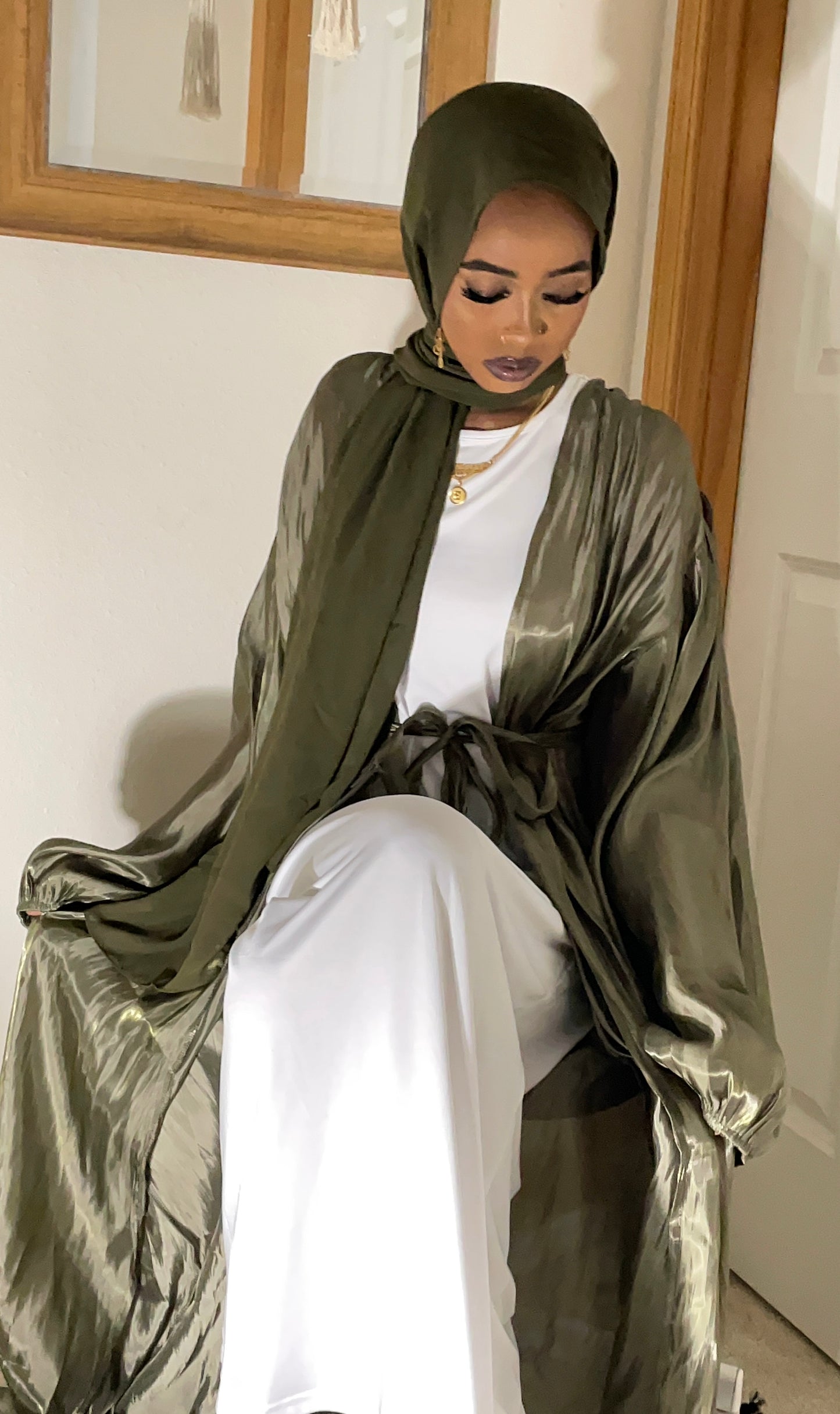 OLIVE GREEN - ORGANZA ABAYA